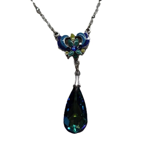 ANNE KOPLIK TRANQUIL BLOOMING ENAMEL AND BLUE GREEN CRYSTAL NECKLACE! NWT! - Picture 1 of 3